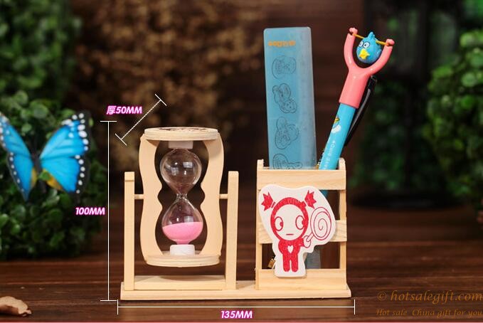hotsalegift beautiful wooden pen holder hourglass 2