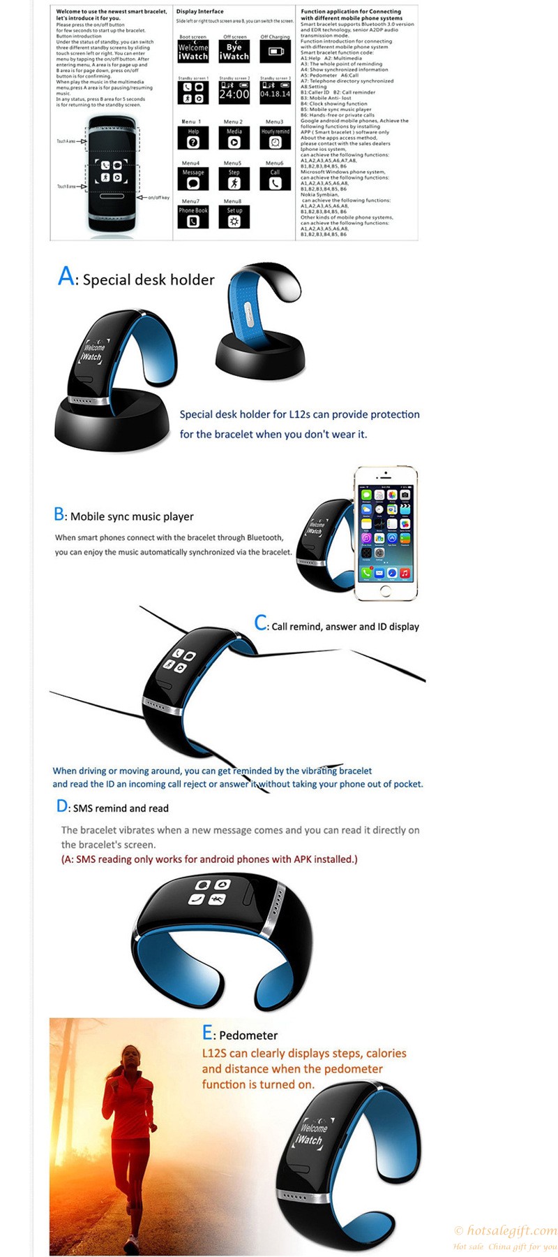 hotsalegift oled capacitive touchscreen display bluetooth bracelet pedometer 7