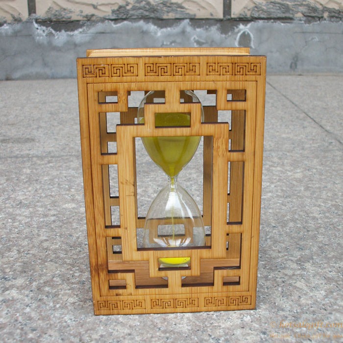 hotsalegift carved hollow bamboo hourglass timer decoration 2
