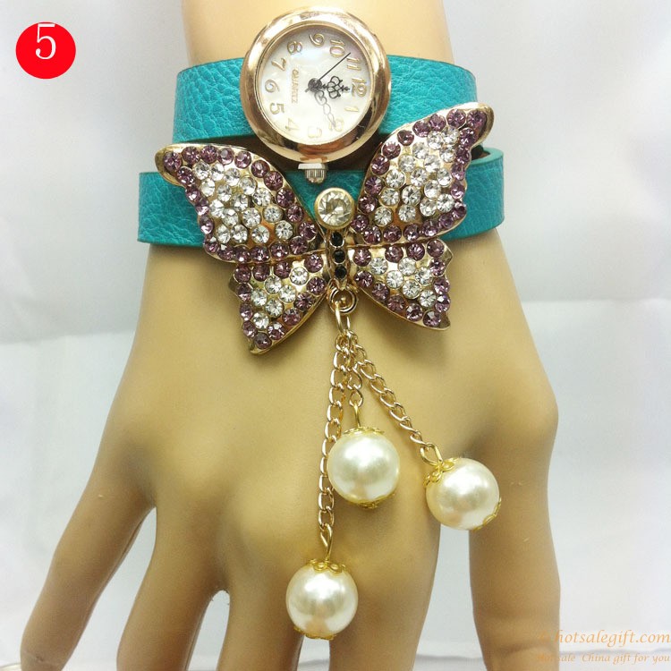 hotsalegift diamond butterfly pearl bracelet watches women girls 4