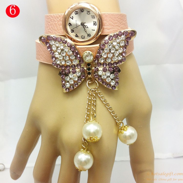 hotsalegift diamond butterfly pearl bracelet watches women girls 5
