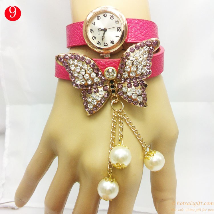 hotsalegift diamond butterfly pearl bracelet watches women girls 8