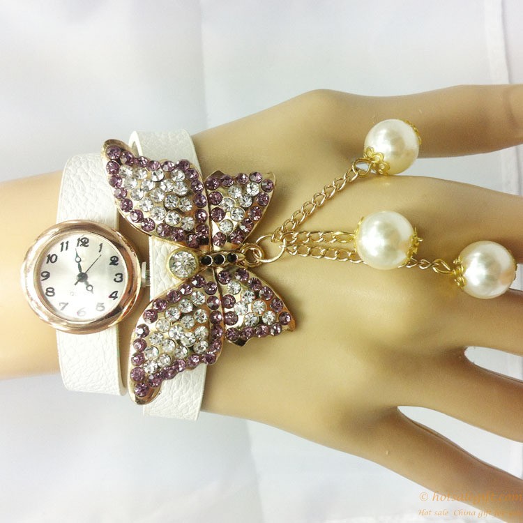 hotsalegift diamond butterfly pearl bracelet watches women girls 9