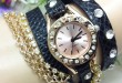 Lychee leather women's fashion metal necklace bracelet watch