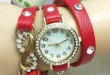 Metal flower crystal leather ladies watch for students