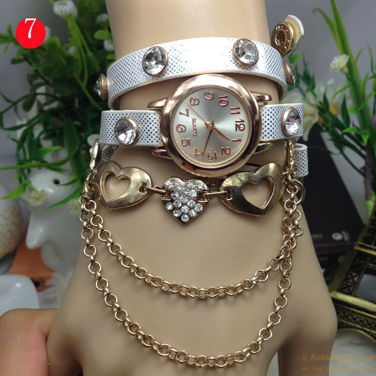 hotsalegift beautiful hollow heartshaped diamond bracelet watch girls ladies 2