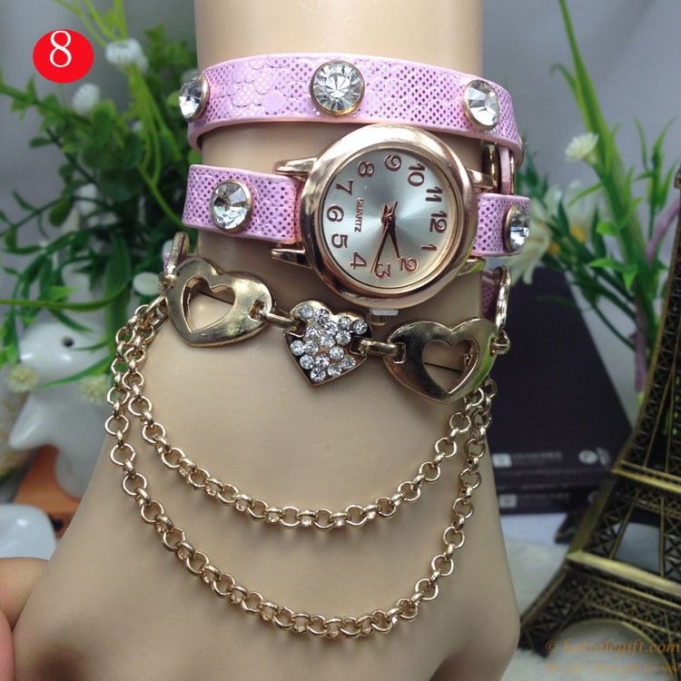 hotsalegift beautiful hollow heartshaped diamond bracelet watch girls ladies 3