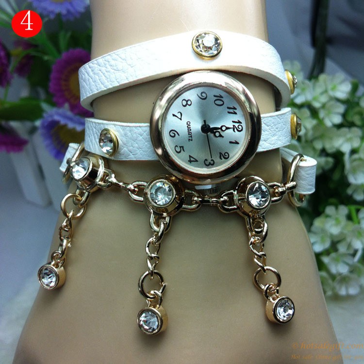 hotsalegift china supplier luxury diamond pu leather woven bracelet watch ladies 3