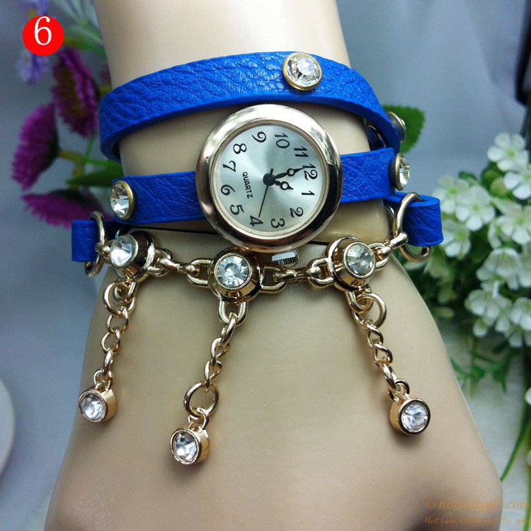 hotsalegift china supplier luxury diamond pu leather woven bracelet watch ladies 5
