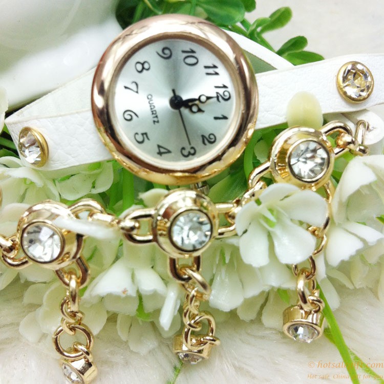 hotsalegift china supplier luxury diamond pu leather woven bracelet watch ladies 8