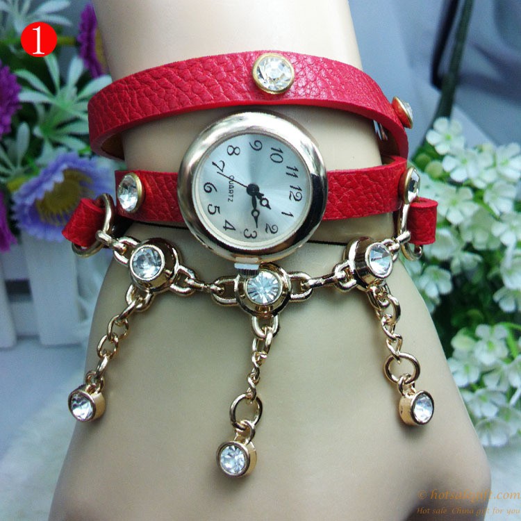 hotsalegift china supplier luxury diamond pu leather woven bracelet watch ladies