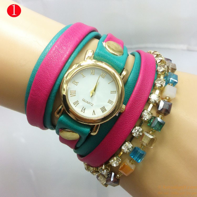 hotsalegift color belt acrylic bead bracelet watch fashion ladies