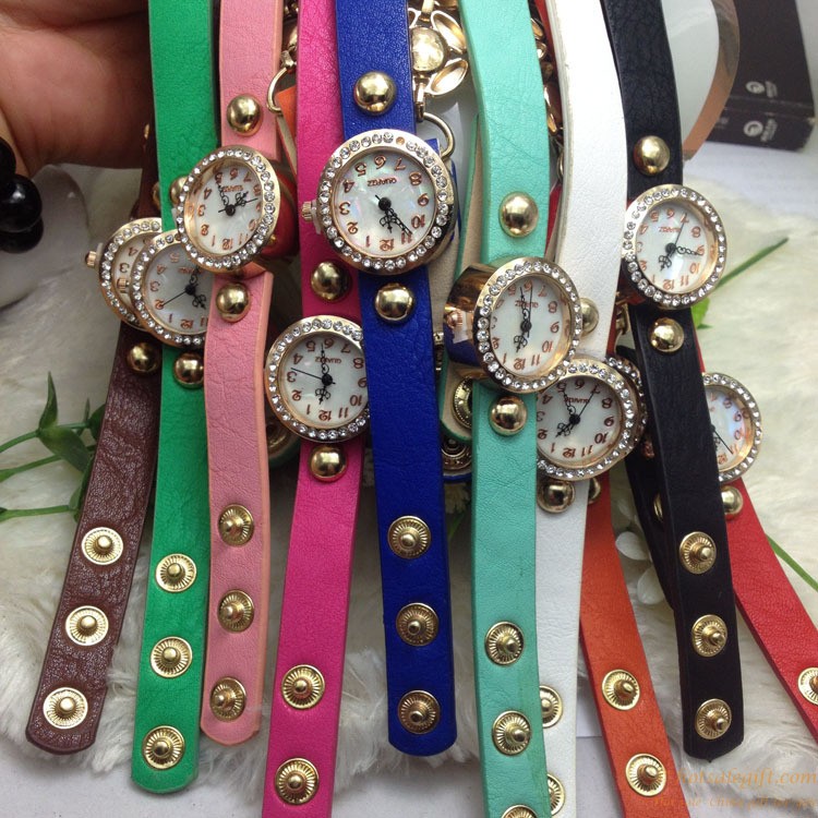 hotsalegift plum design pu leather diamond bracelet watch 10