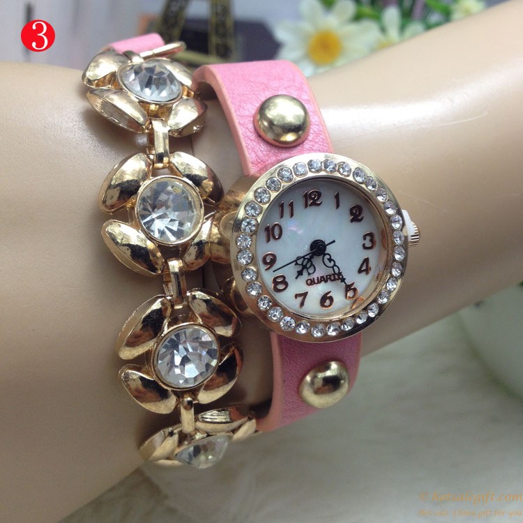 hotsalegift plum design pu leather diamond bracelet watch 3