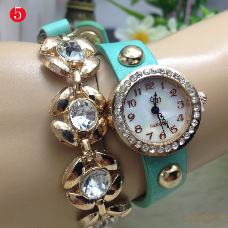 hotsalegift plum design pu leather diamond bracelet watch 5