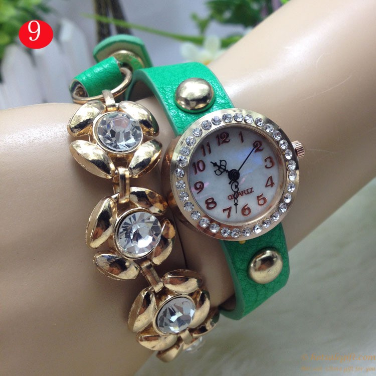 hotsalegift plum design pu leather diamond bracelet watch 7