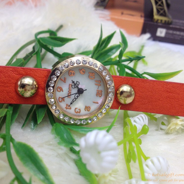 hotsalegift plum design pu leather diamond bracelet watch 8