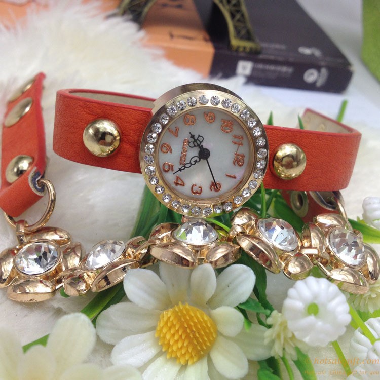hotsalegift plum design pu leather diamond bracelet watch 9