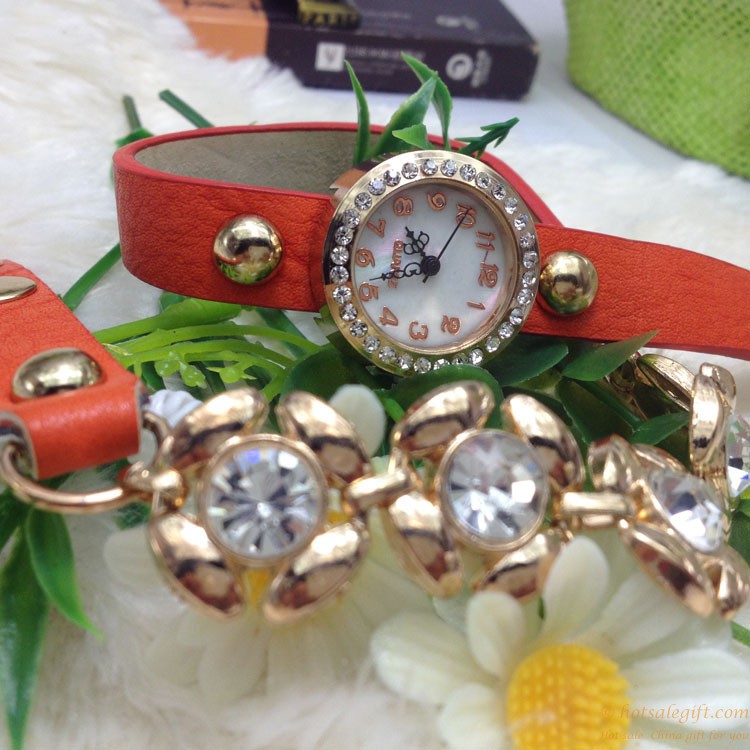 hotsalegift plum design pu leather diamond bracelet watch