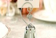 Popular Silver Bell With Dangling Heart Charm Place Card Holder