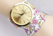 Dámská geneva květina tkanina kapela hodinky quartz módní šaty náramek náramkové hodinky