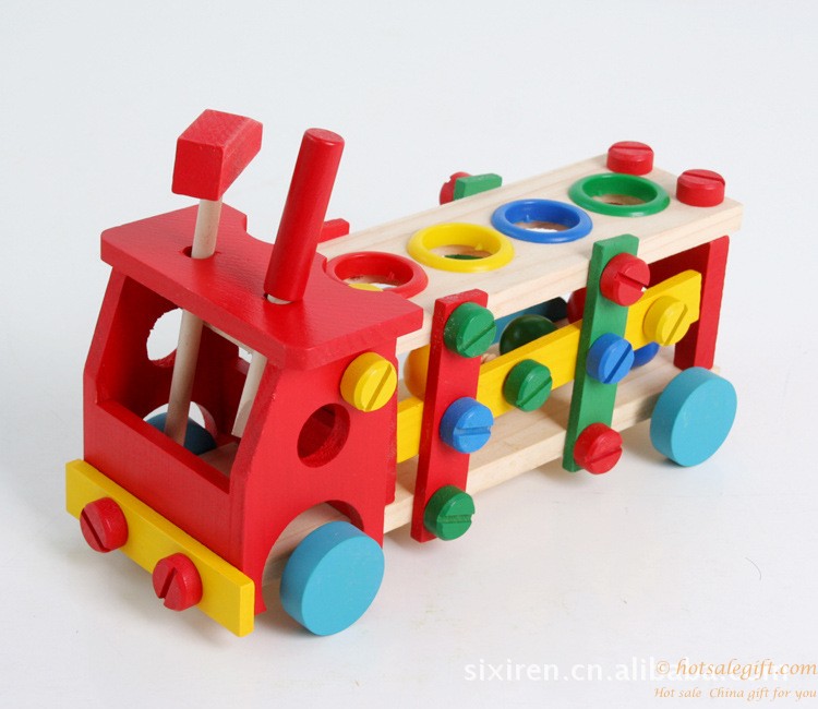 hotsalegift wood puzzle toy wooden play disassembly tool cart assembling nut screw car