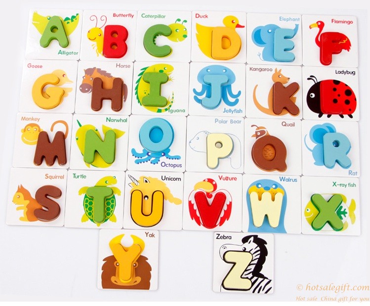 hotsalegift wooden early education kindergarten learning toys english alphabet puzzle toy animal cognition card design children 2