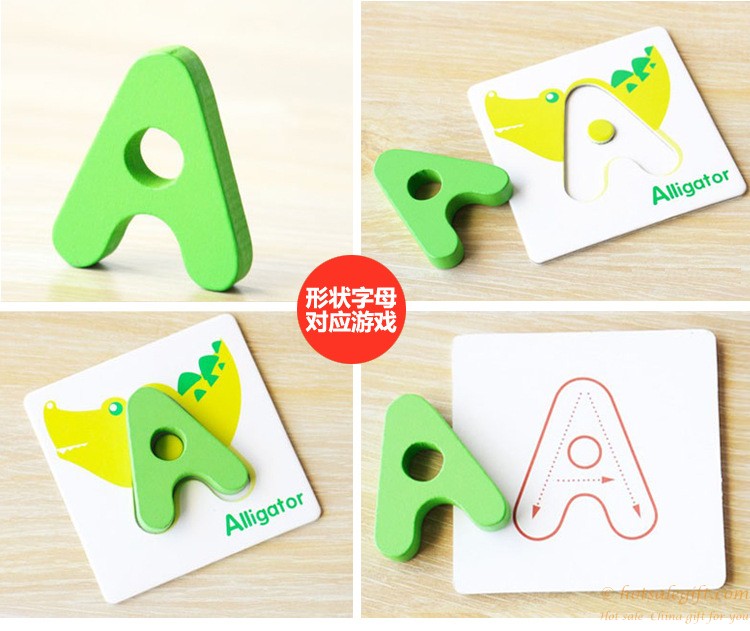 hotsalegift wooden early education kindergarten learning toys english alphabet puzzle toy animal cognition card design children 3