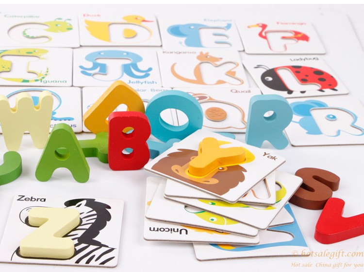 hotsalegift wooden early education kindergarten learning toys english alphabet puzzle toy animal cognition card design children 6