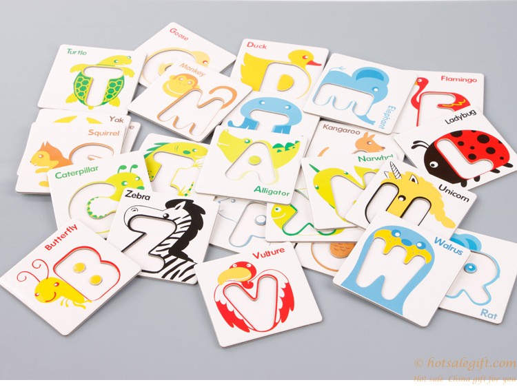 hotsalegift wooden early education kindergarten learning toys english alphabet puzzle toy animal cognition card design children 9