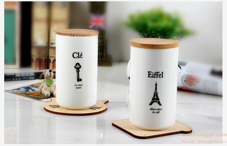 hotsalegift beautifully cute ceramic cup creative coffee mug milk cup wooden cover 6