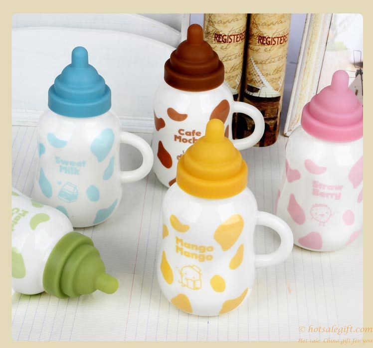hotsalegift ceramic milk mug bottle silicone pacifier