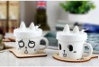 Cute cartoon design ceramic mug with lovely design spoon