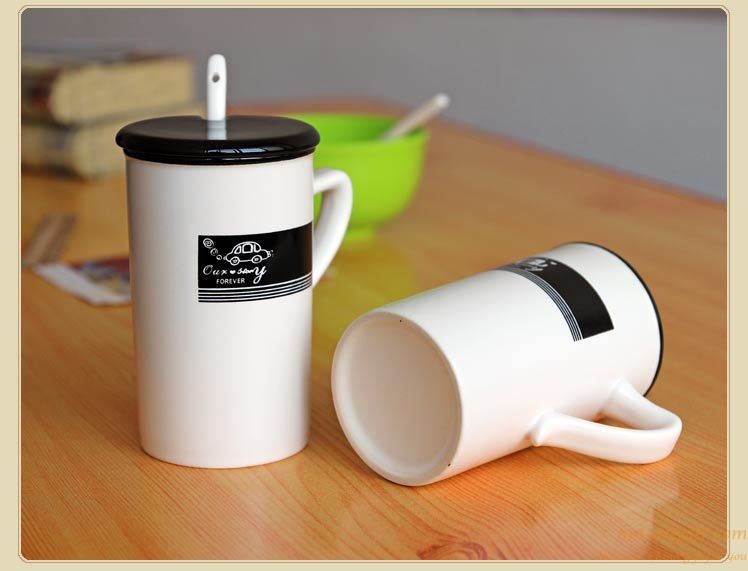 hotsalegift fashion ceramic mug set lid spoon 1