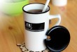 Fashion ceramic mug set with lid and spoon
