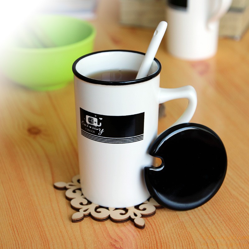 hotsalegift fashion ceramic mug set lid spoon
