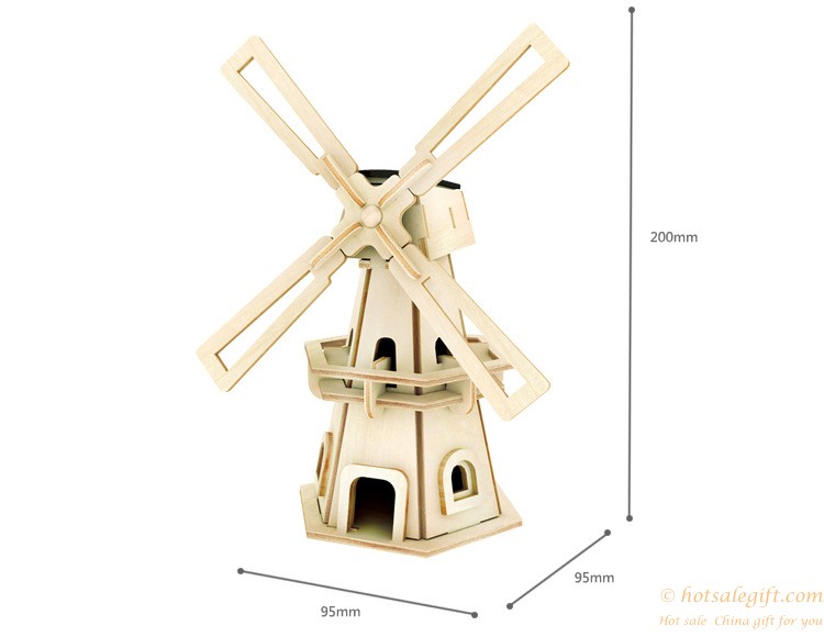 hotsalegift diy solar wooden windmill toy boys 2