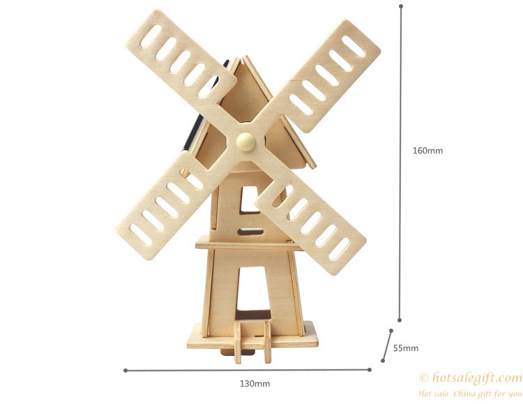 hotsalegift diy solar wooden windmill toy boys 3