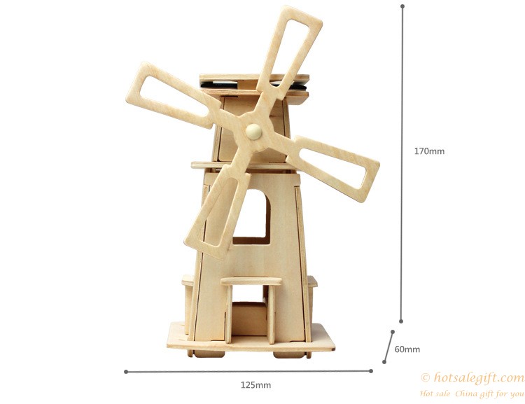 hotsalegift diy solar wooden windmill toy boys 4