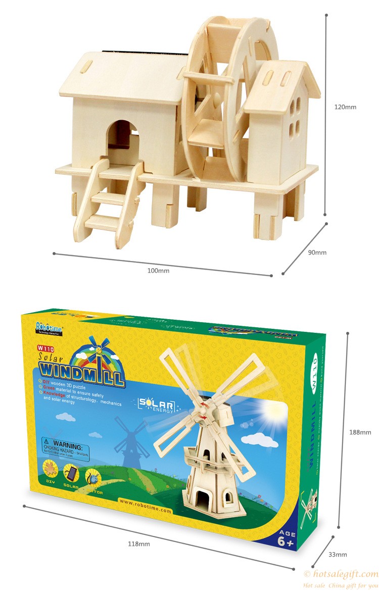 hotsalegift diy solar wooden windmill toy boys 5