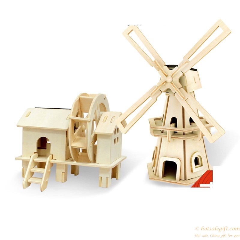 hotsalegift diy solar wooden windmill toy boys
