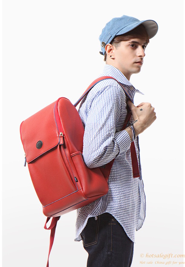 hotsalegift mens fashion casual style shoulders cow leather backpack