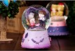 Cartoon lovers crystal ball music boxes rotating snowflake glass music box
