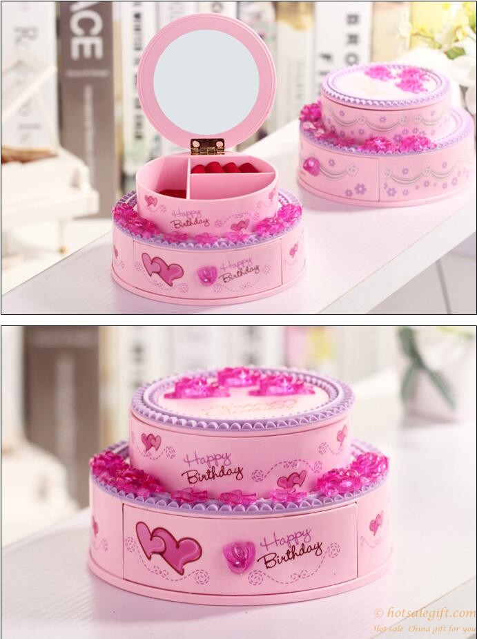hotsalegift creative birthday cake shape music boxes jewelry box mirror 5