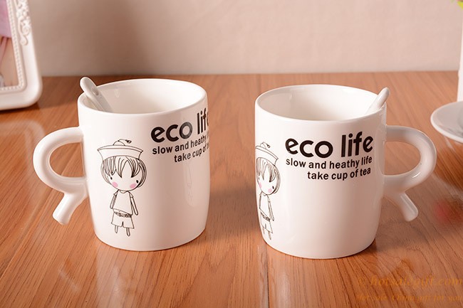 hotsalegift cute cartoon girl ceramic cups pair mugs 5