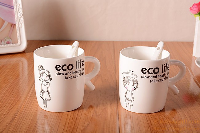 hotsalegift cute cartoon girl ceramic cups pair mugs 6