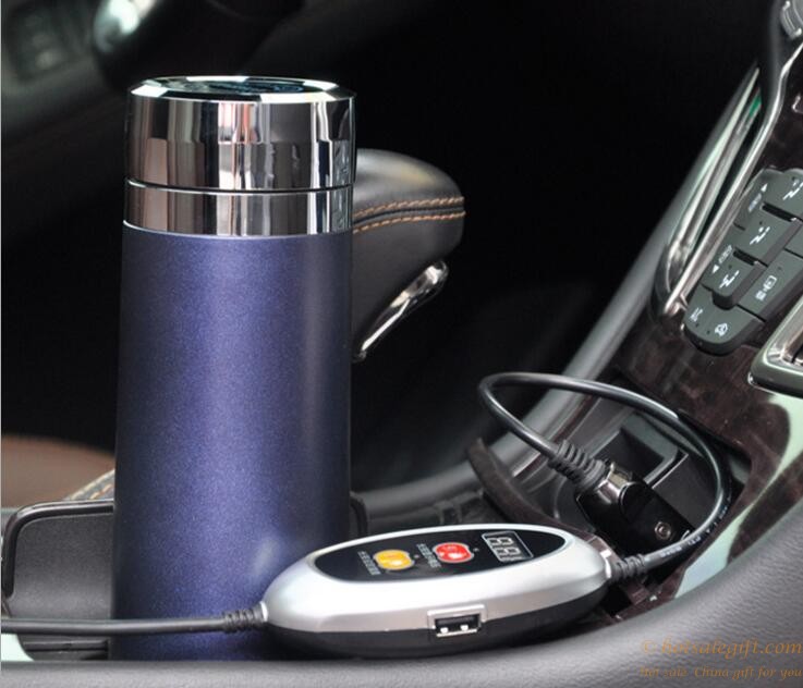 hotsalegift electrically heated stainless steel vacuum cup car heating cup