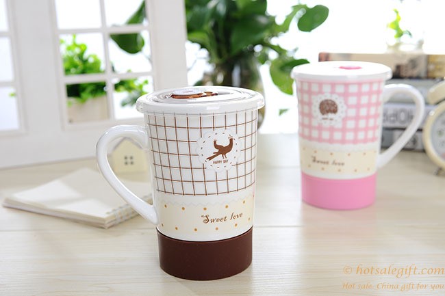hotsalegift fashion ceramic cup water bottle nonslip rubber mat antihot design 2