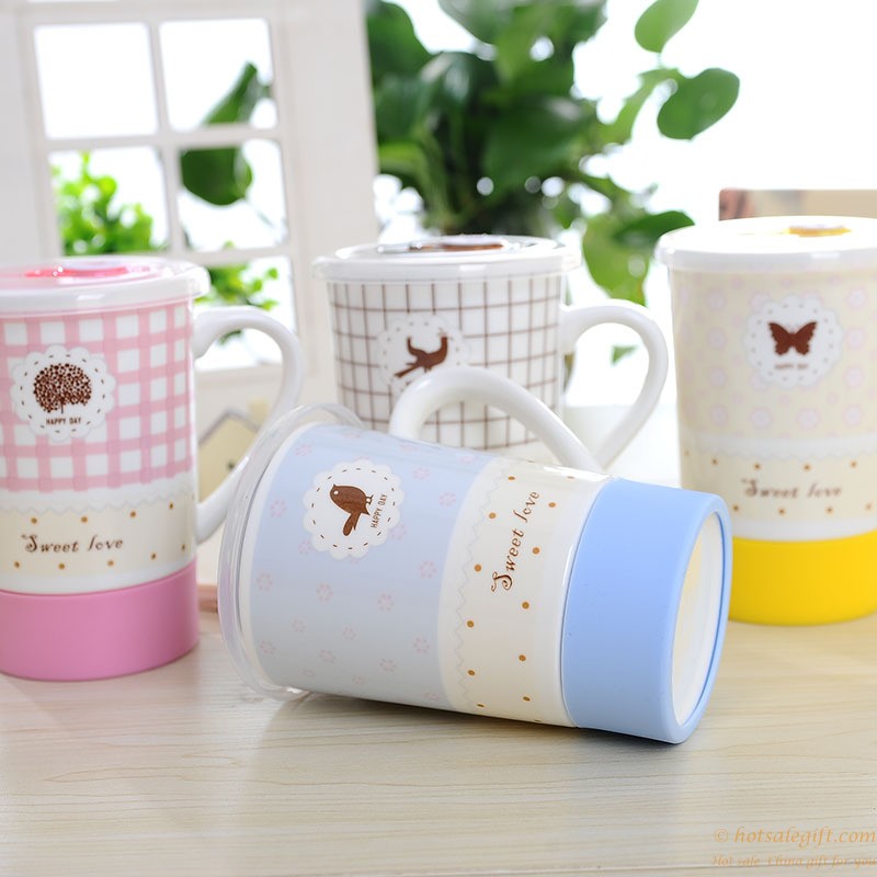 hotsalegift fashion ceramic cup water bottle nonslip rubber mat antihot design