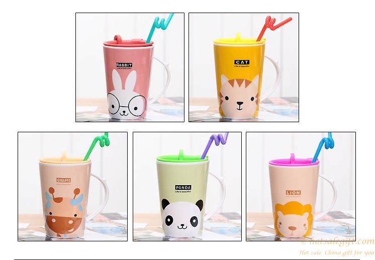 hotsalegift fresh fashion cartoon ceramic mug water cup straw 2